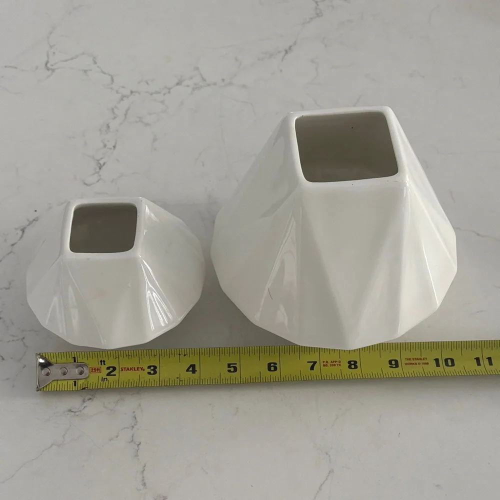 West Elm Faceted Porcelain Ceramic‎ Vase Pair